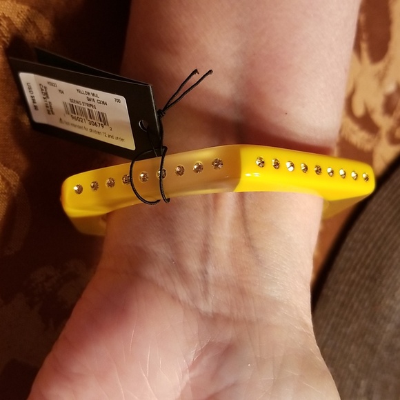 Kate Spade Yellow Striped Hexagon Shaped Bangle Embellished With Studs - Picture 3 of 8